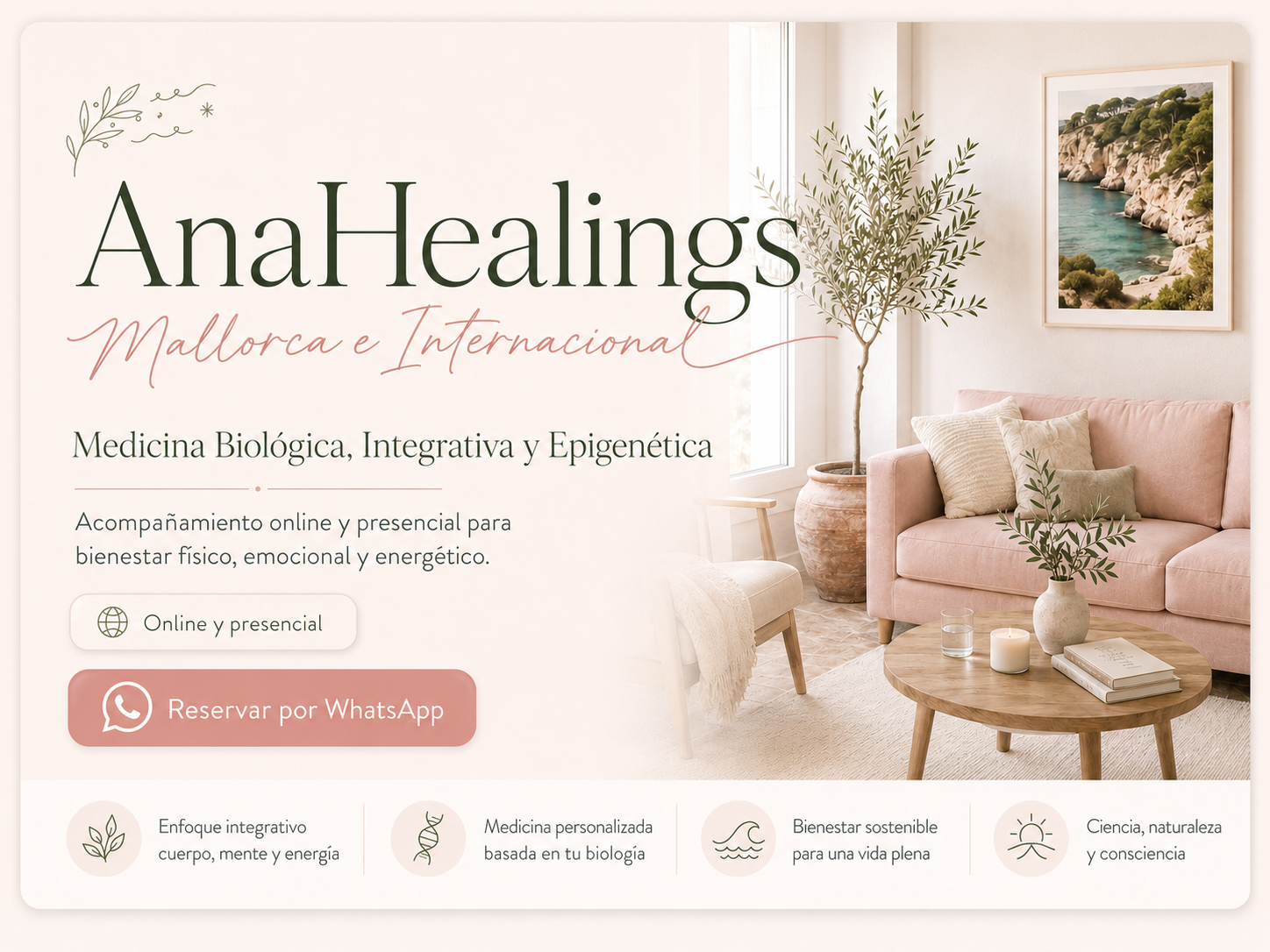 AnaHealings Mallorca e Internacional: Medicina Biológica, Integrativa y Epigenética. Acompañamiento online y presencial para bienestar físico, emocional y energético.
